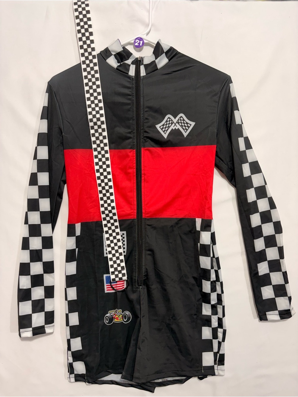 Adult Women’s Race Car Jumpsuit Costume size small. New